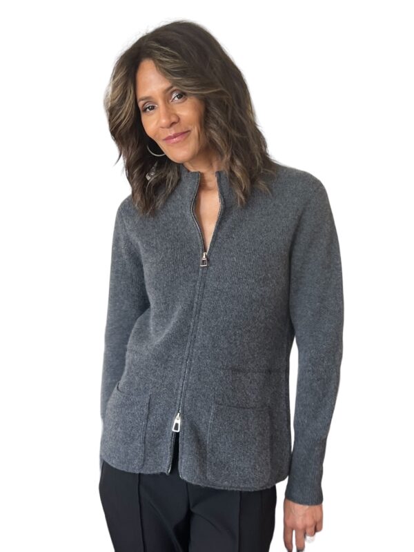 Double Zip Cardigan - Charcoal