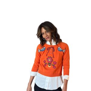 Lovebird embellished sweater - Orange