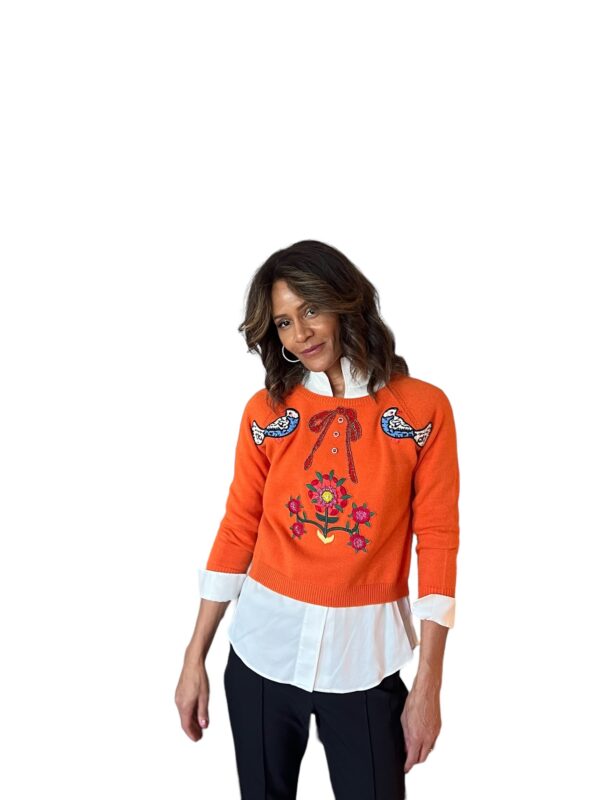 Lovebird embellished sweater - Orange