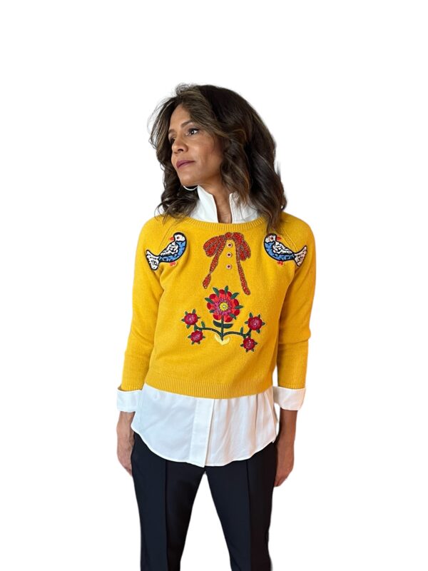 Lovebird embellished sweater - Sunkist