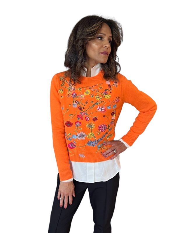 Floral embroidered sweater - Orange